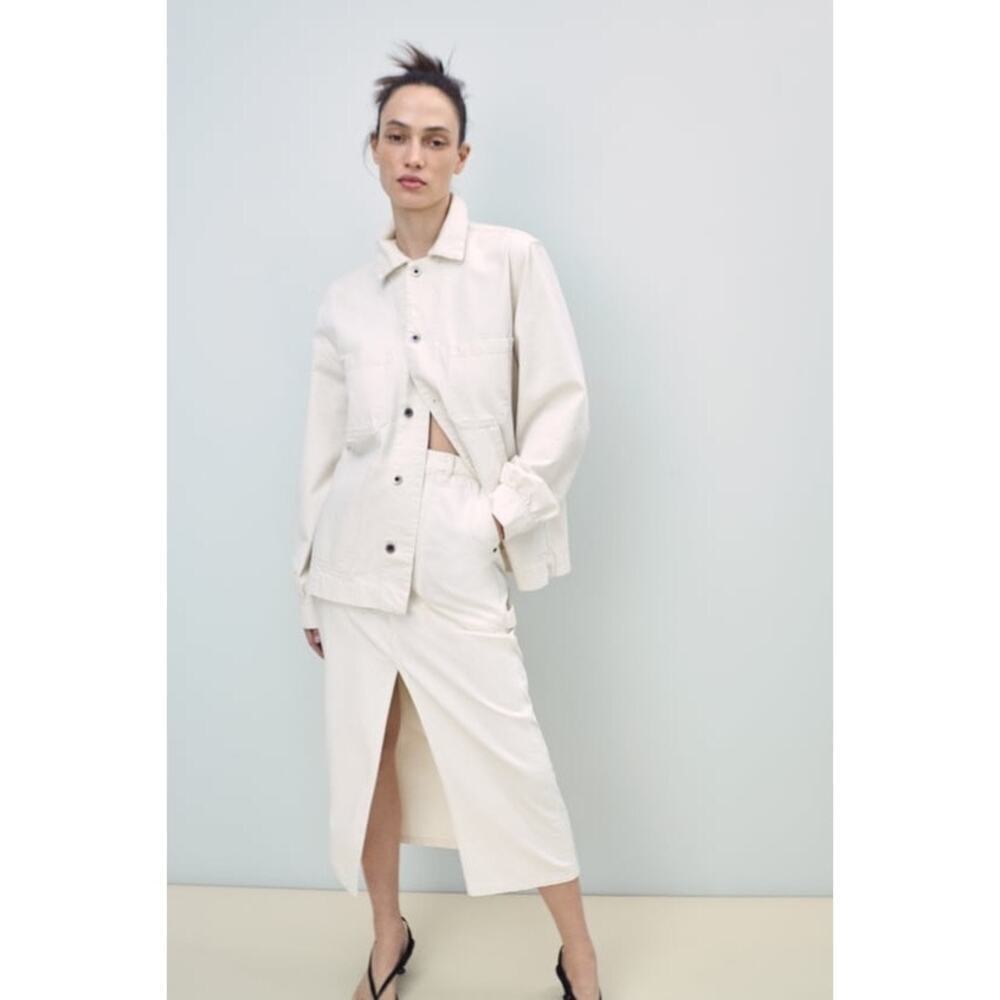 Zara Premium The Worker Denim Utility Midi Maxi Skirt
